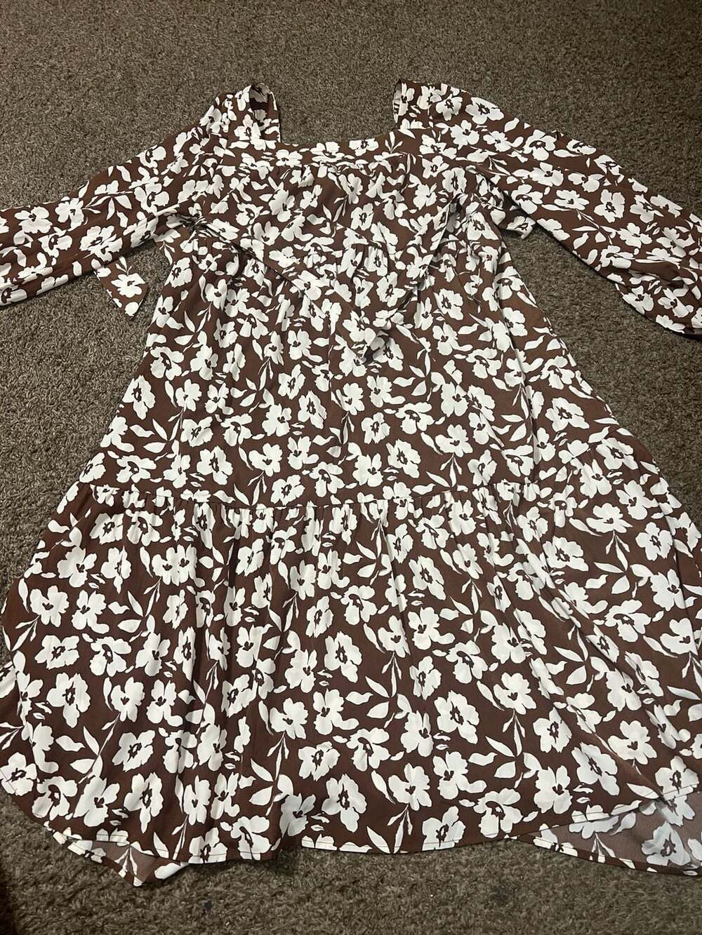 Hailey & Co Brown Floral Long Sleeve Tiered Midi Dress
